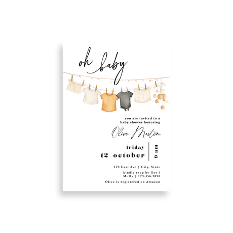 Clothesline baby shower invitation