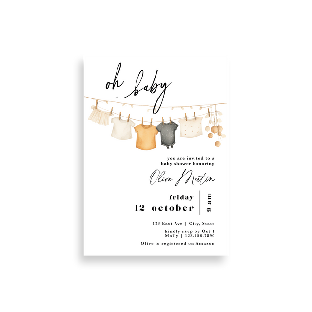 Clothesline baby shower invitation