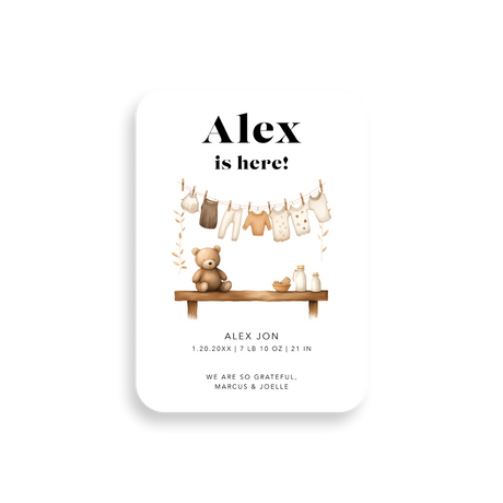 Clothesline birth announcement rounded corners