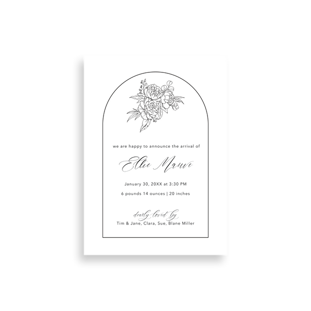 Floral Outline birth announcement