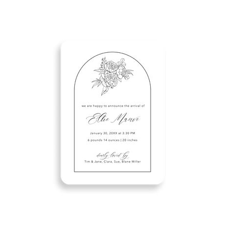 Floral Outline birth announcement rounded corners