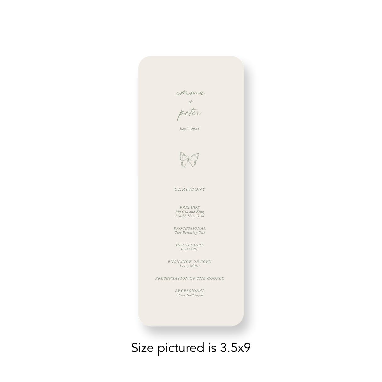 French Garden wedding program rounded corners