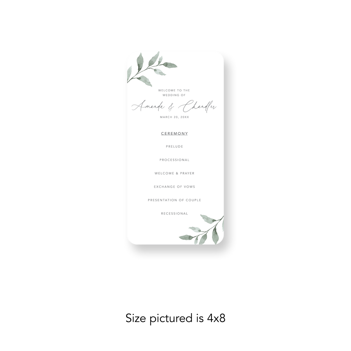 Green Sprig wedding program rounded corners