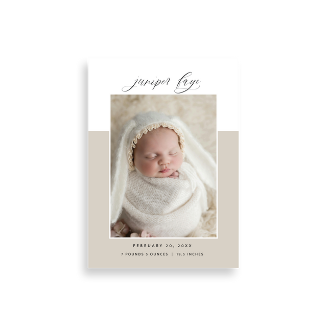 Half Page Tan birth announcement