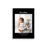 It's a Boy black birth announcement