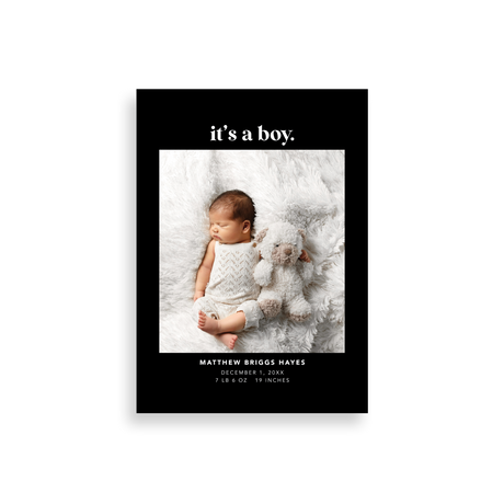 It's a Boy black birth announcement
