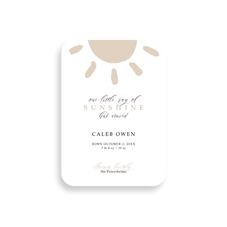 Little Ray of Sunshine birth announcement rounded corners