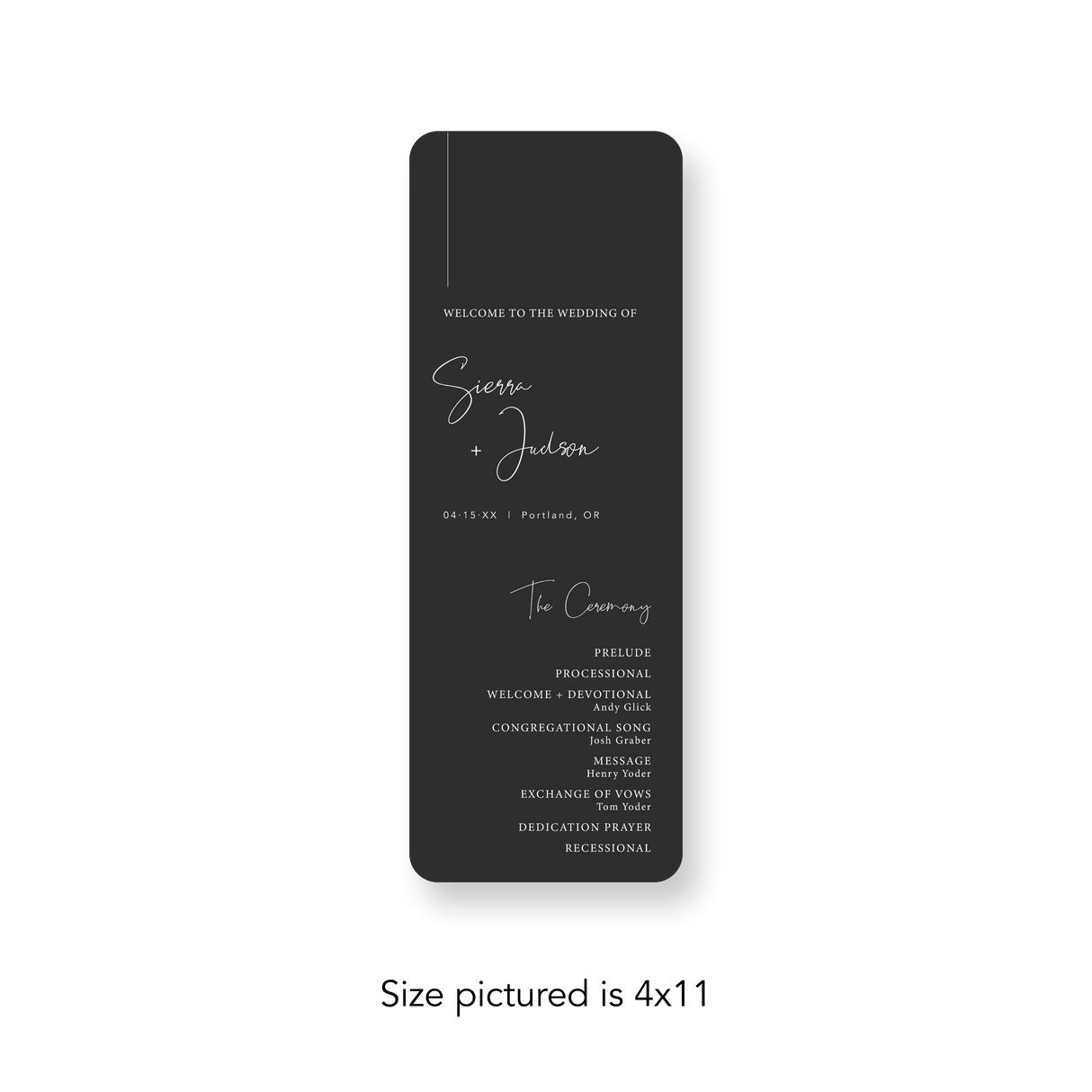 Matte Charcoal wedding program rounded corners