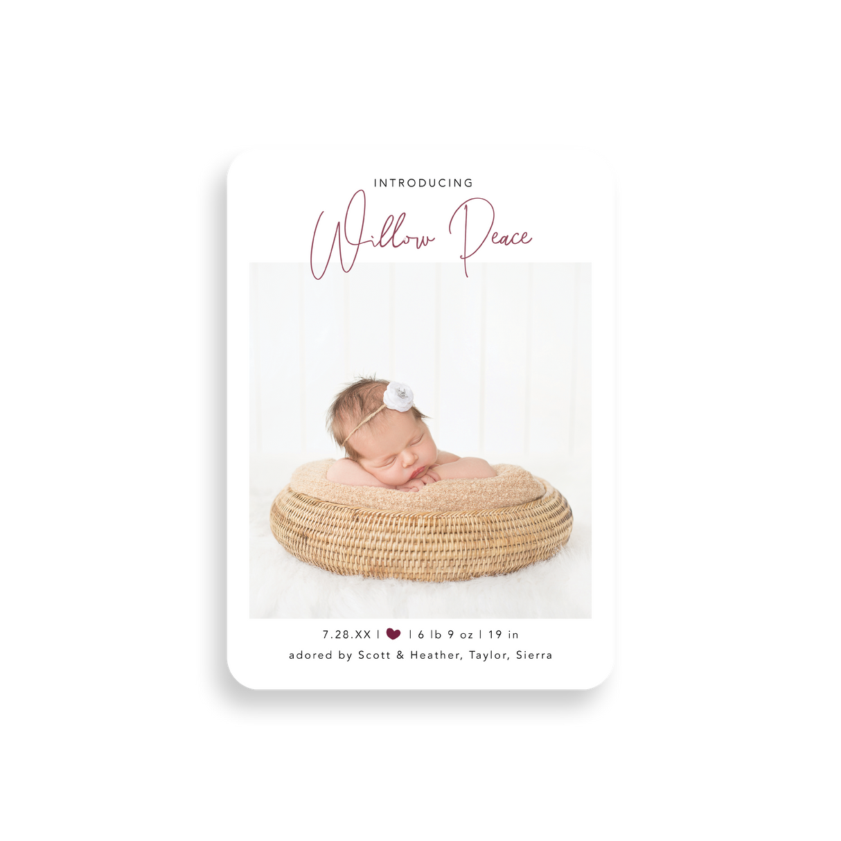 Minimalist birth announcement rounded corners