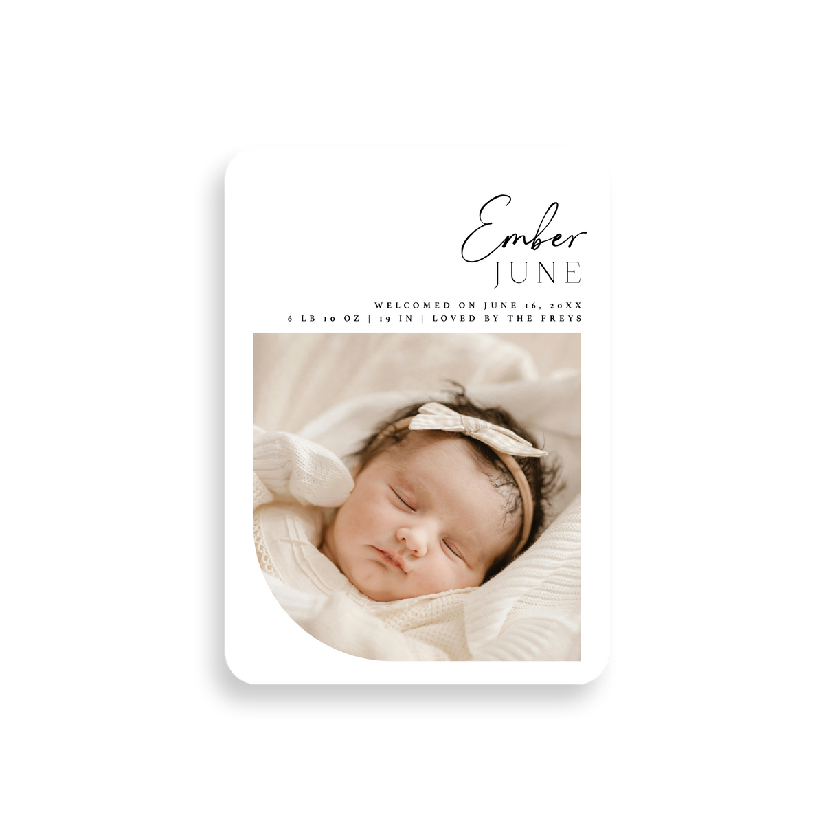 Modern Arc birth announcement rounded corners