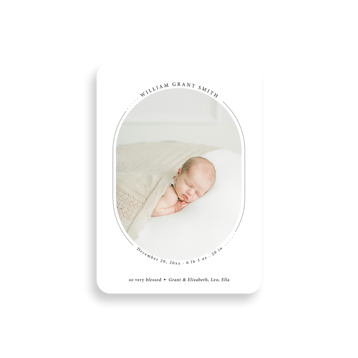 Modern Oval birth announcement rounded corners