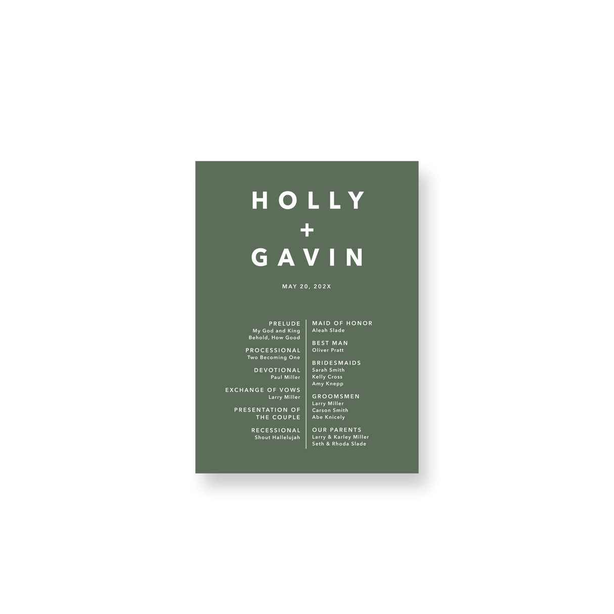 Modern Sage wedding program