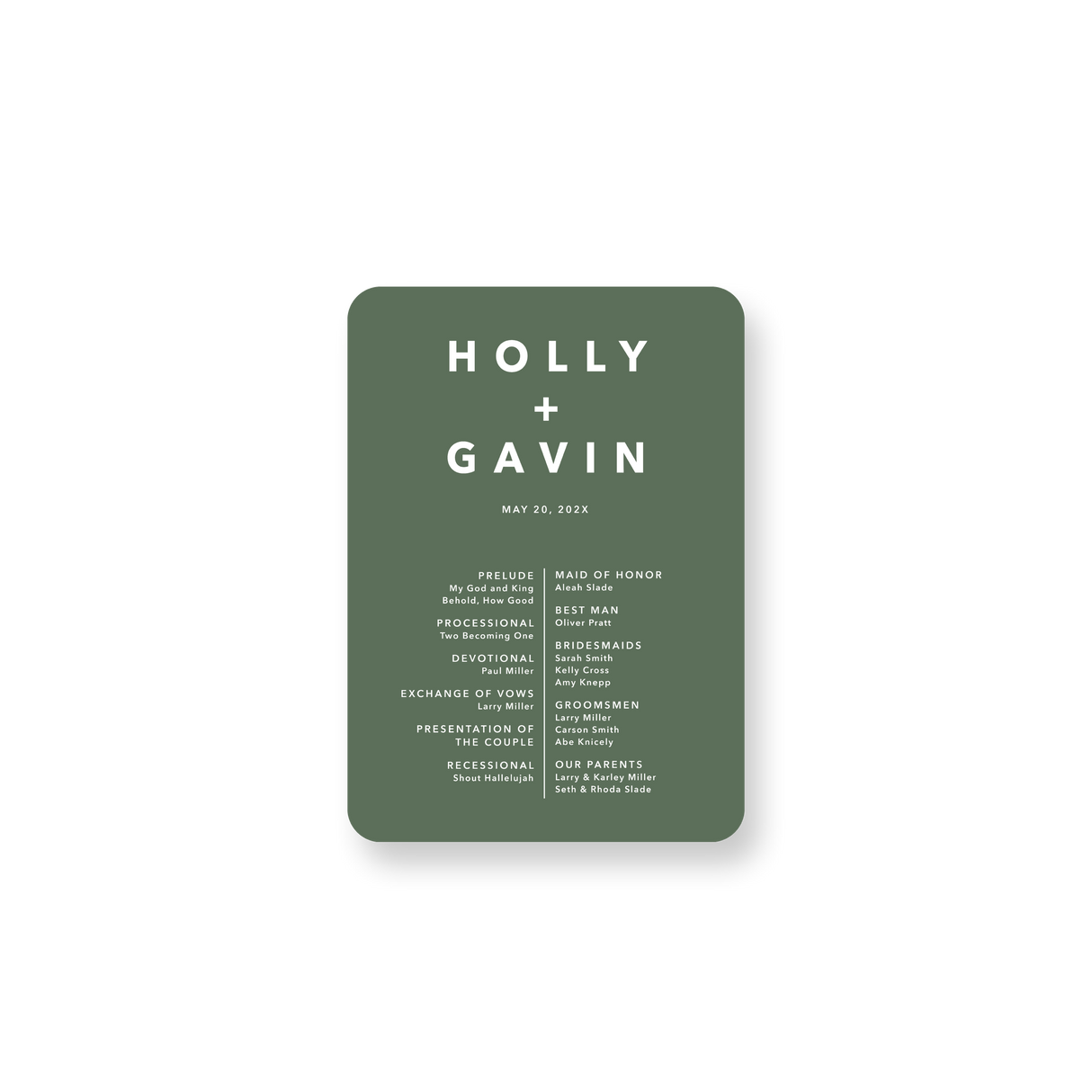 Modern Sage wedding program rounded corners