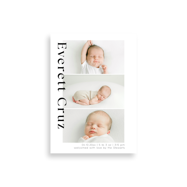 Modern Three Photo birth announcement