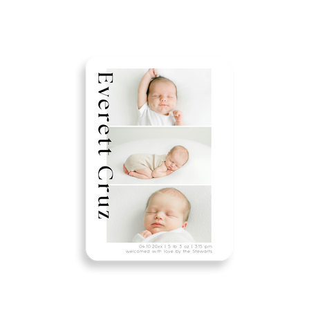 Modern Three Photo birth announcement rounded corners