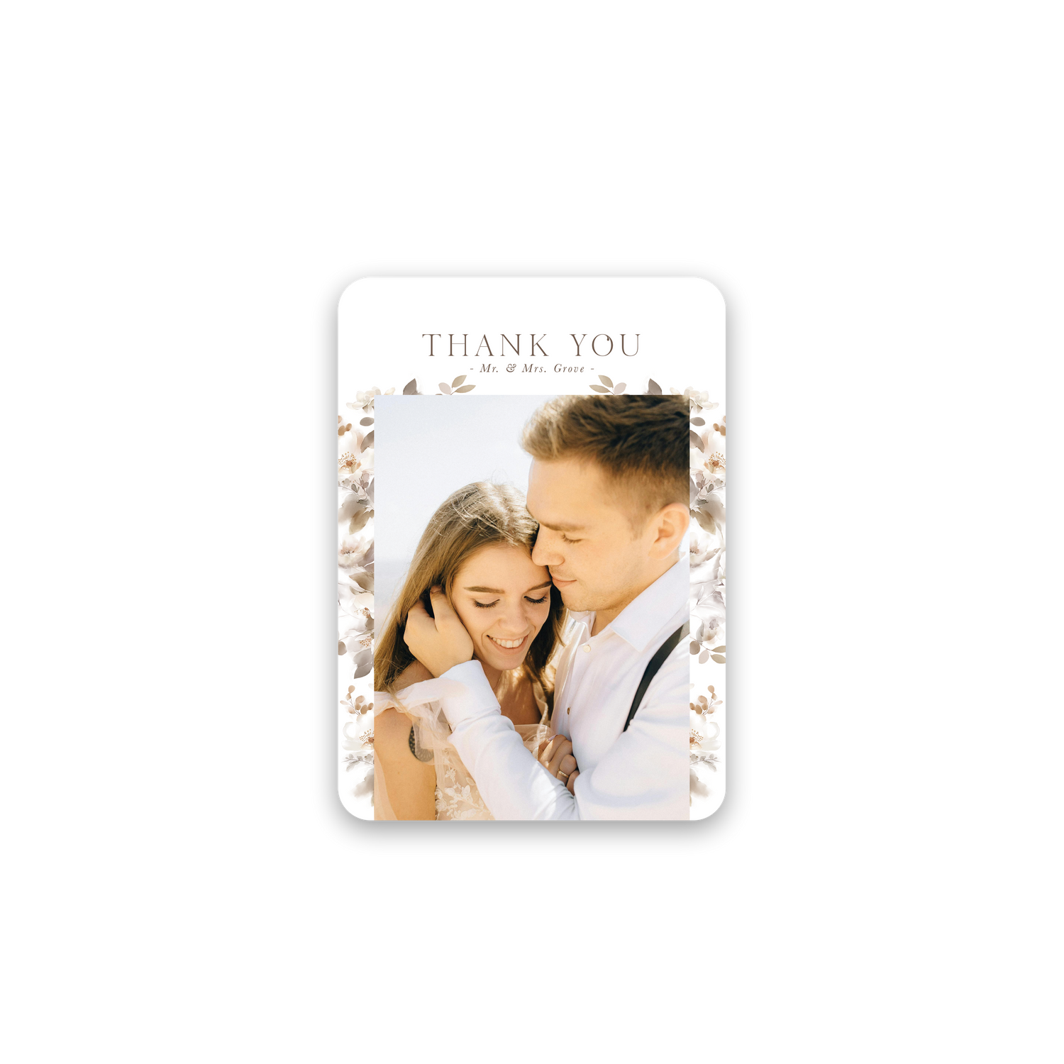 Neutral Floral Wedding Thank You Card rounded