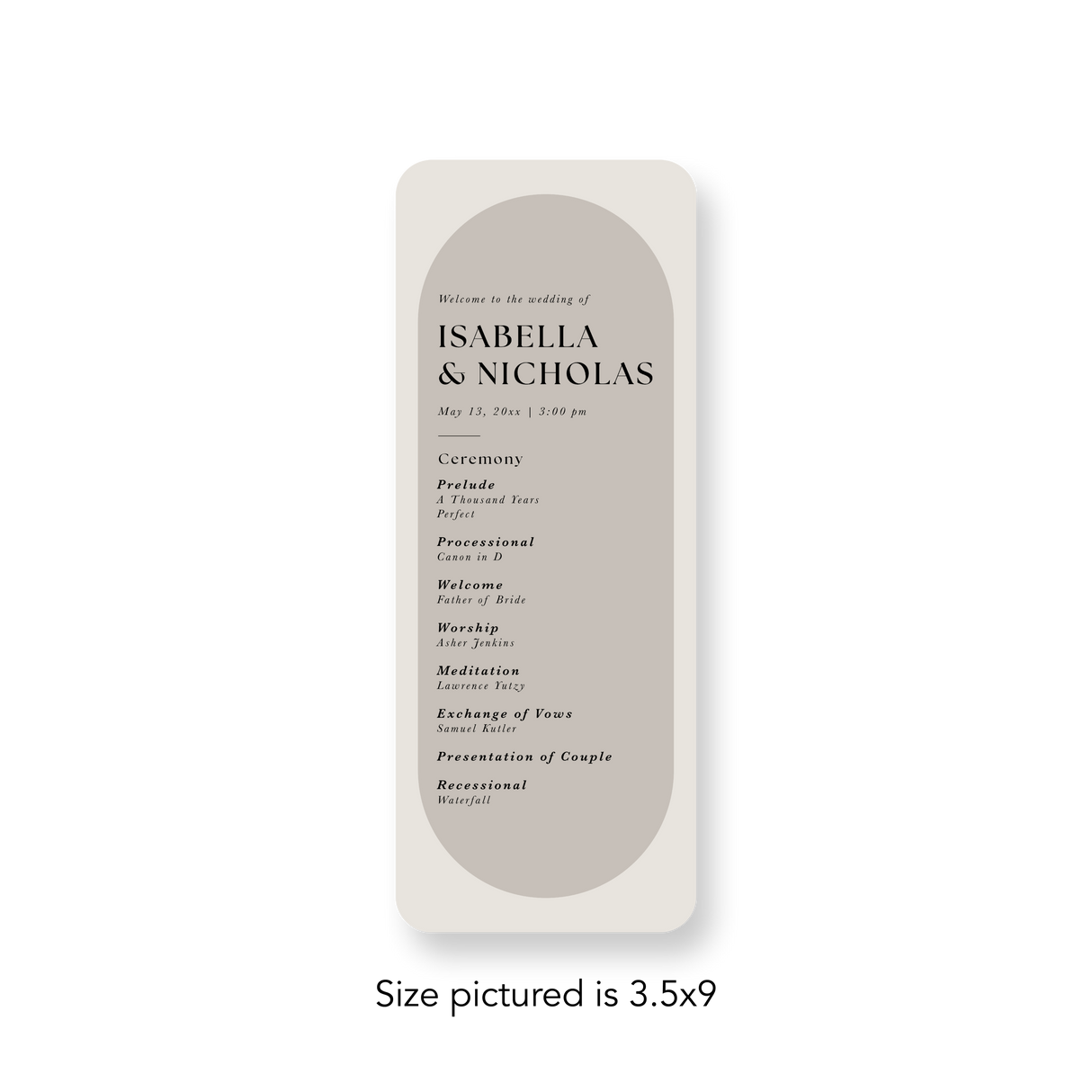 Neutral Oval wedding program rounded corners