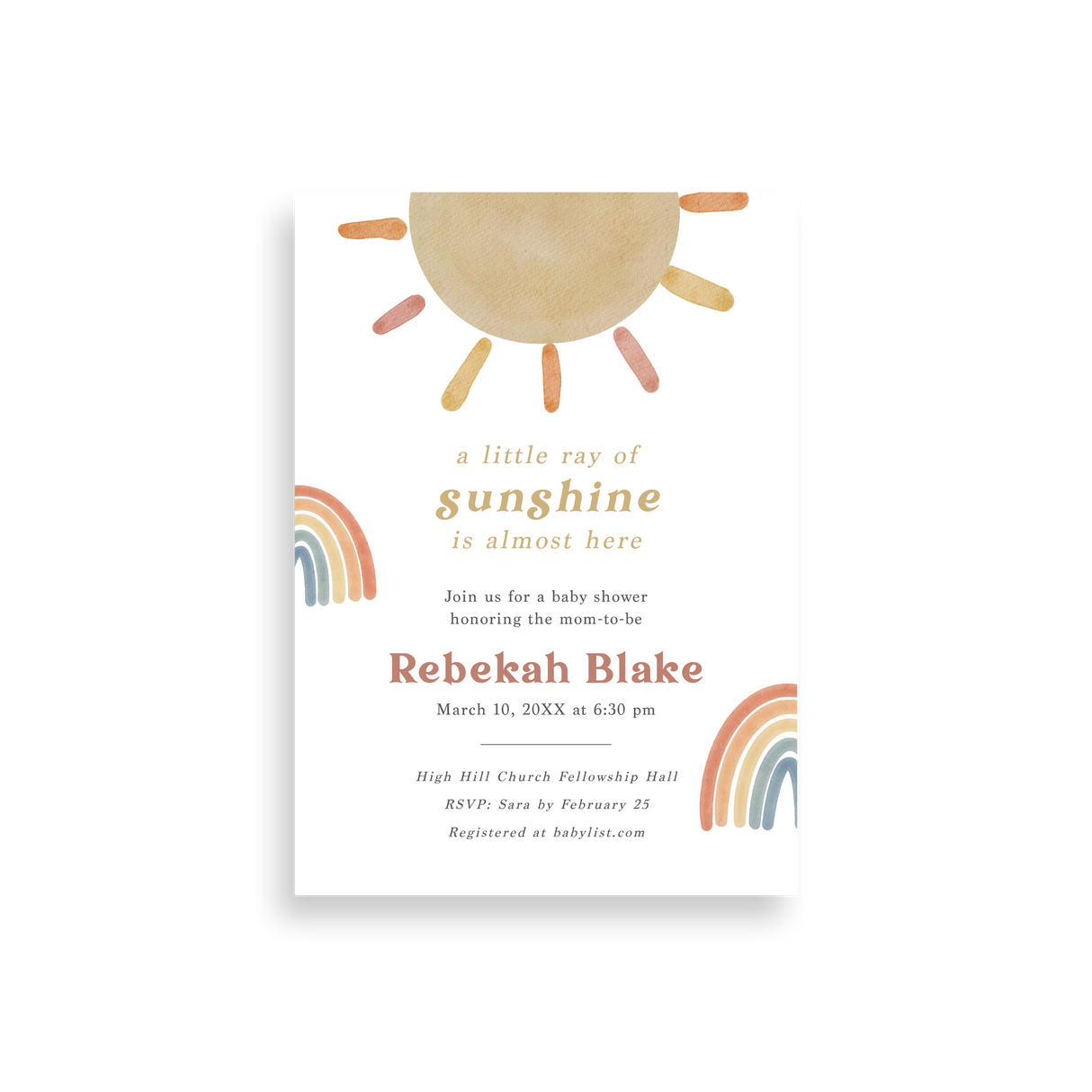 Ray of Sunshine baby shower invitation