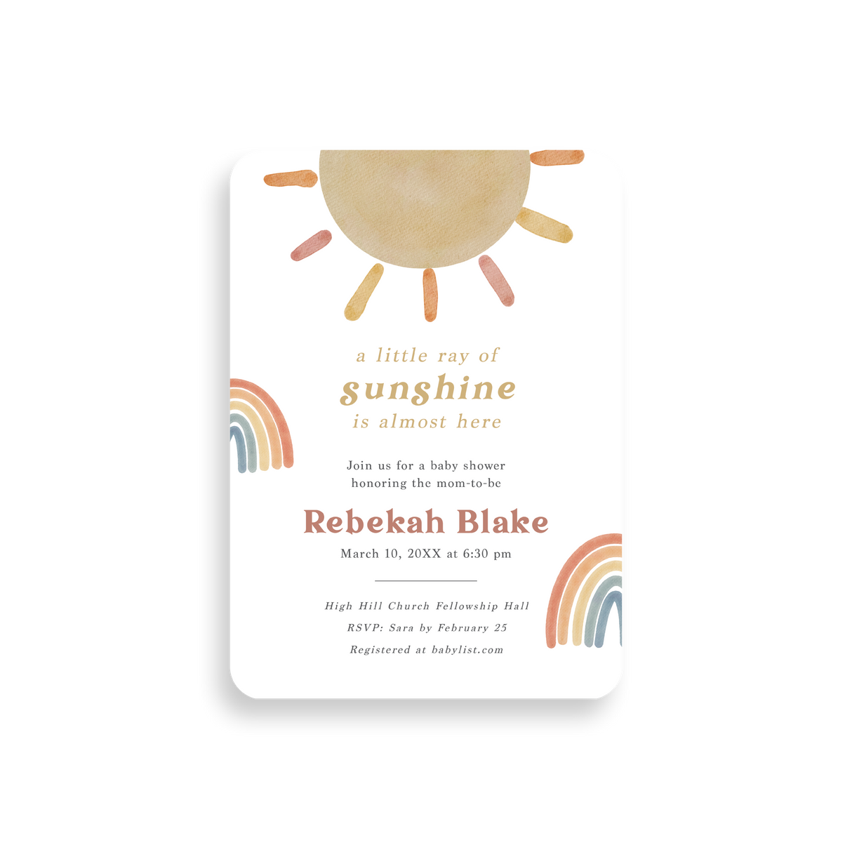 Ray of Sunshine baby shower invitation rounded corners