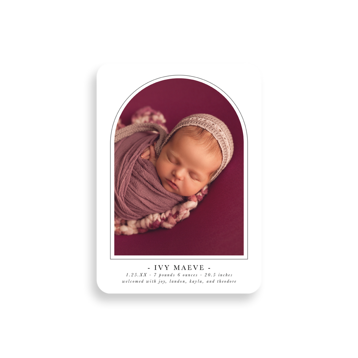 Simple Arched birth announcement rounded corners