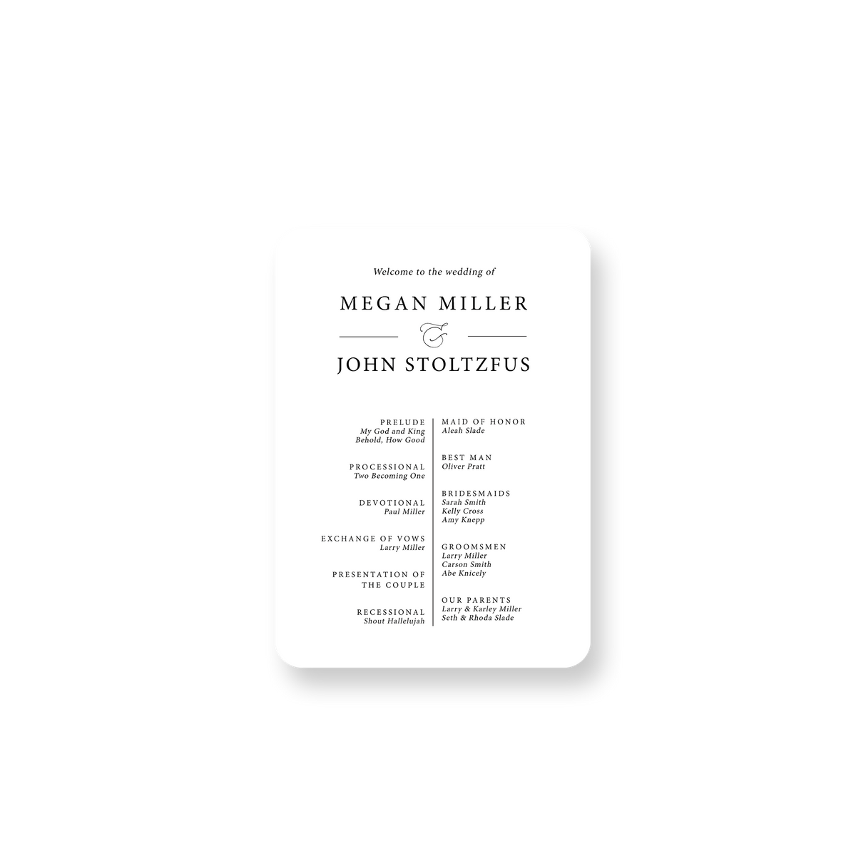 Simplistic White wedding program rounded corners