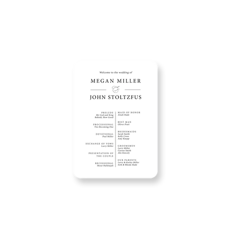 Simplistic White wedding program rounded corners