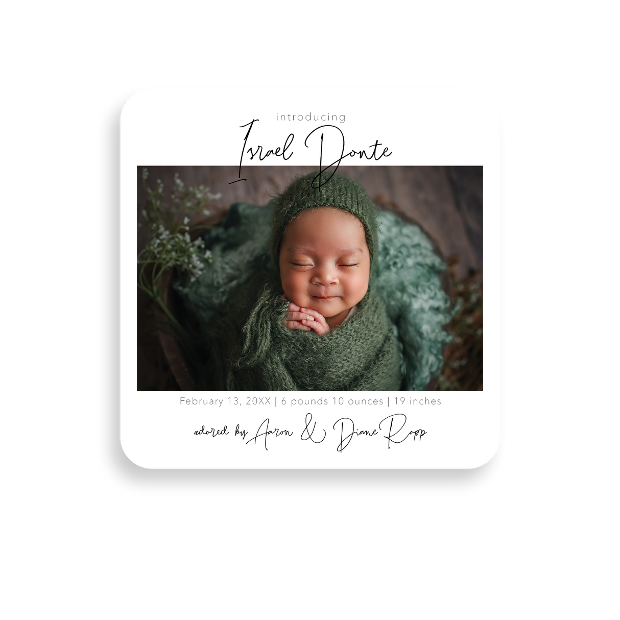 Square Introducing birth announcement rounded corners