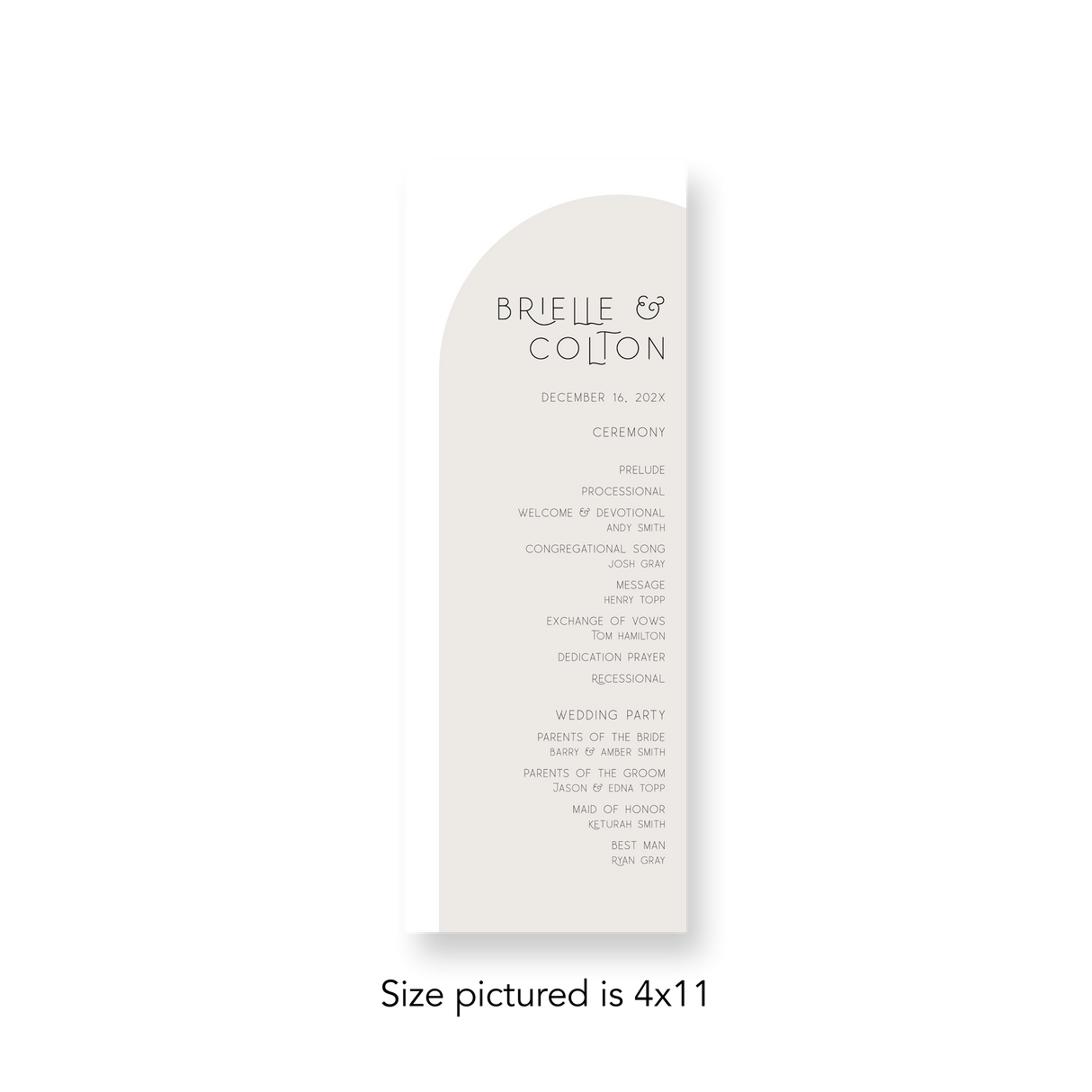 Tan Arch wedding program