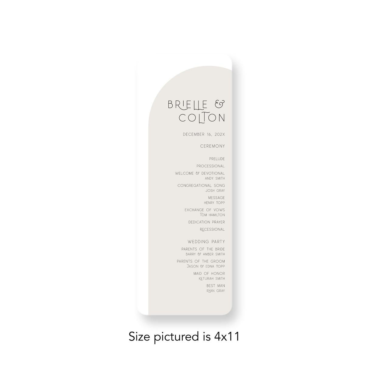 Tan Arch wedding program rounded corners