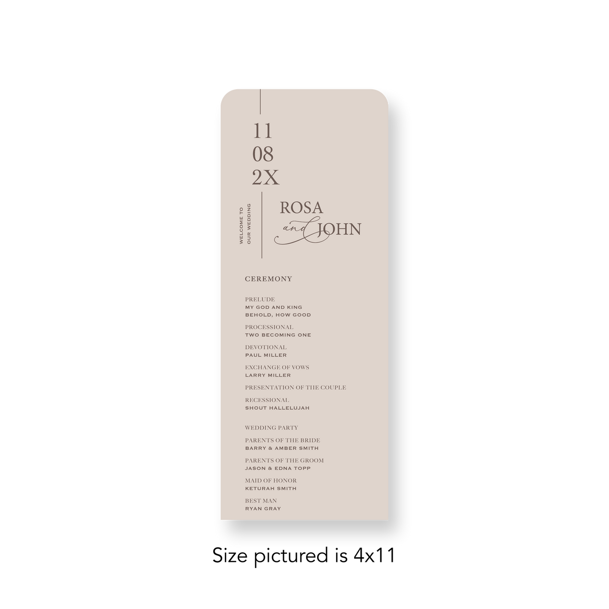 Terra Cotta wedding program rounded corners