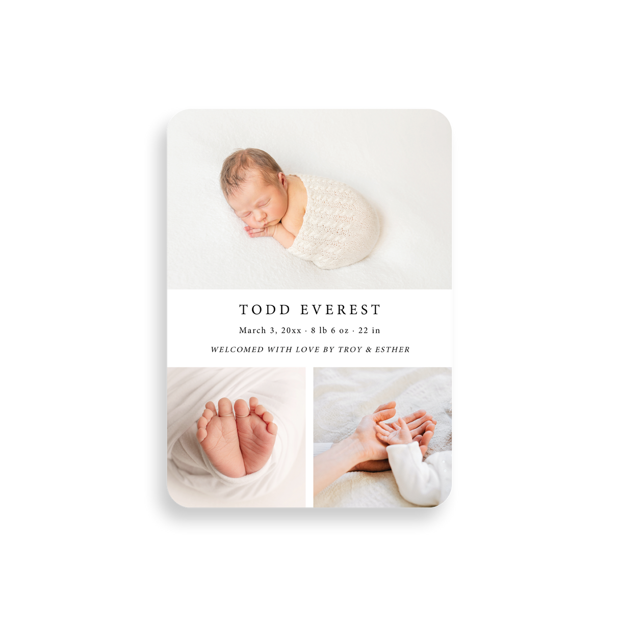 Three Photo birth announcement rounded corners