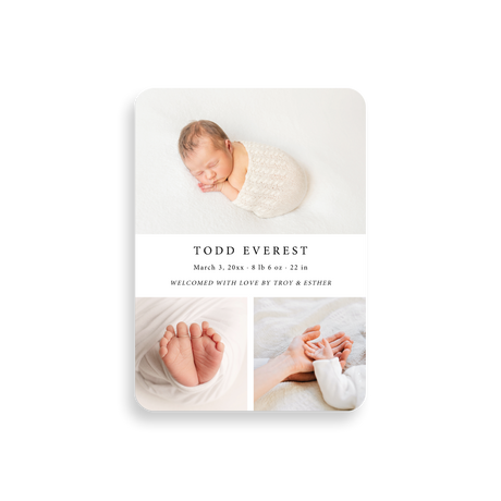 Three Photo birth announcement rounded corners