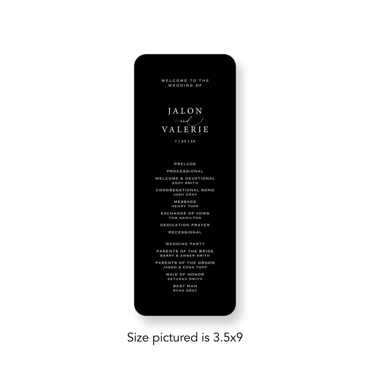 Timeless Black wedding program rounded corners