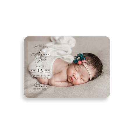 Vellum Strip birth announcement rounded corners