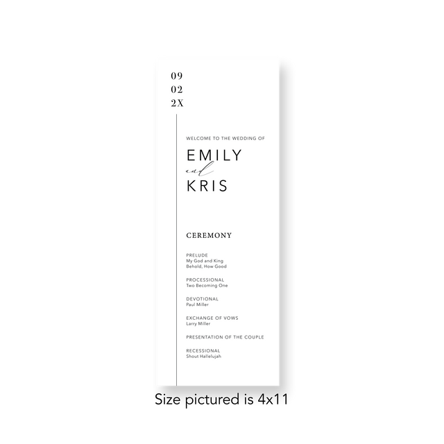 Vertical Line wedding program