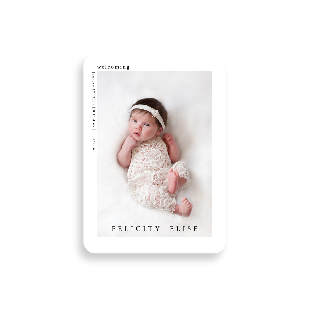 Welcoming birth announcement rounded corners