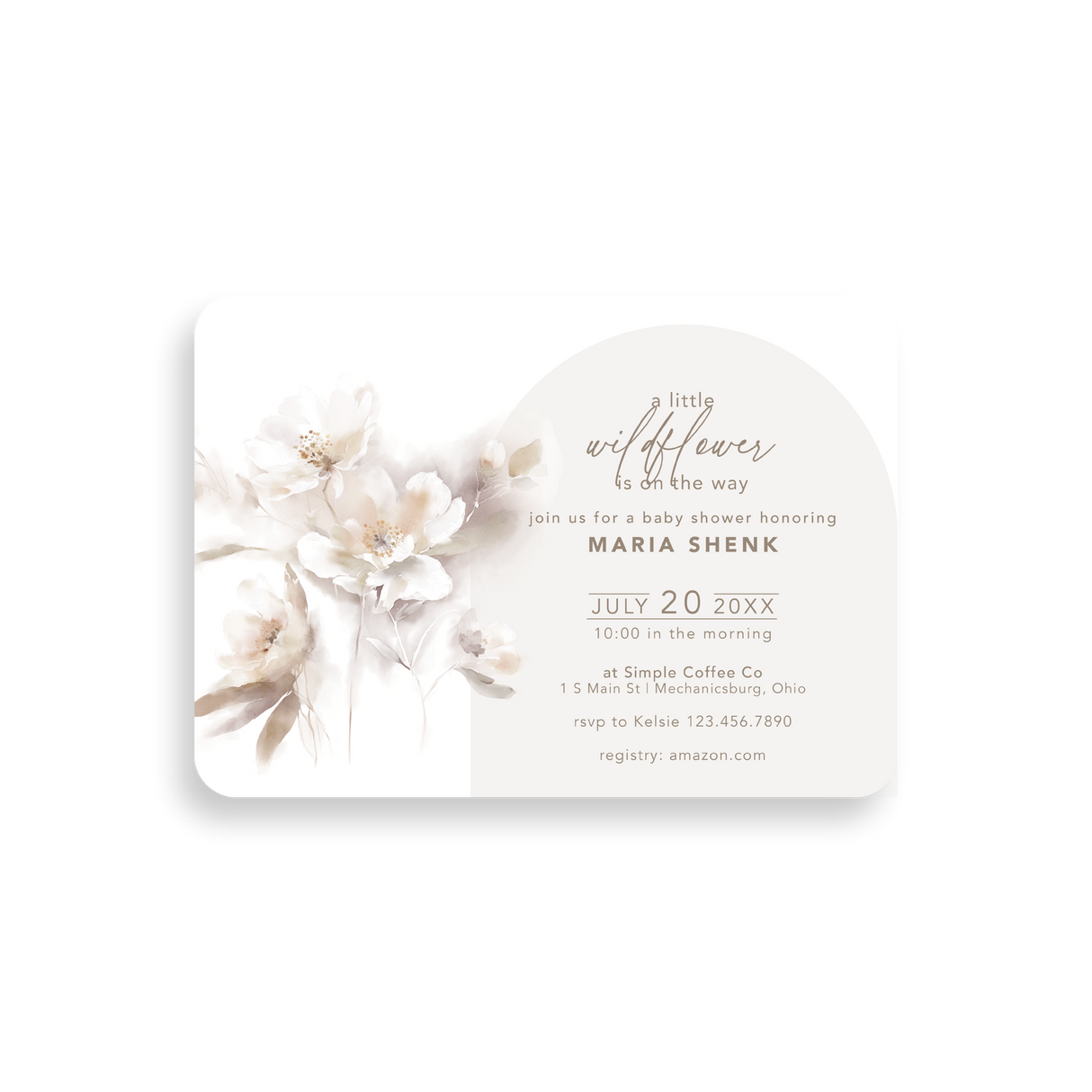 Wildflower baby shower invitation rounded corners