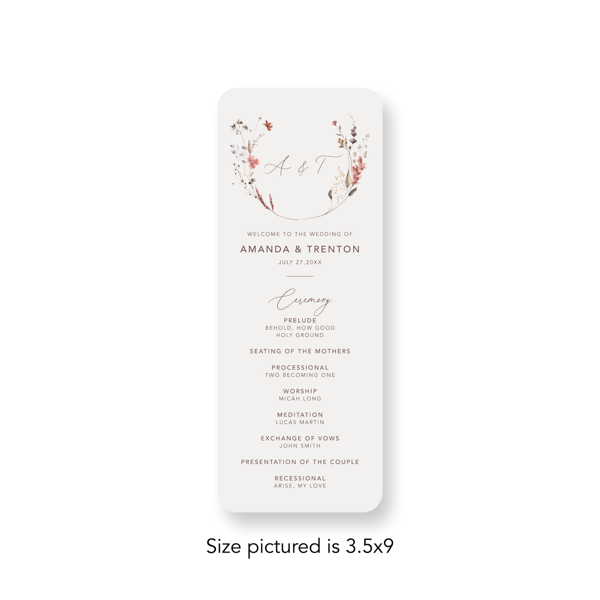Wildflowers Photo wedding program rounded corners