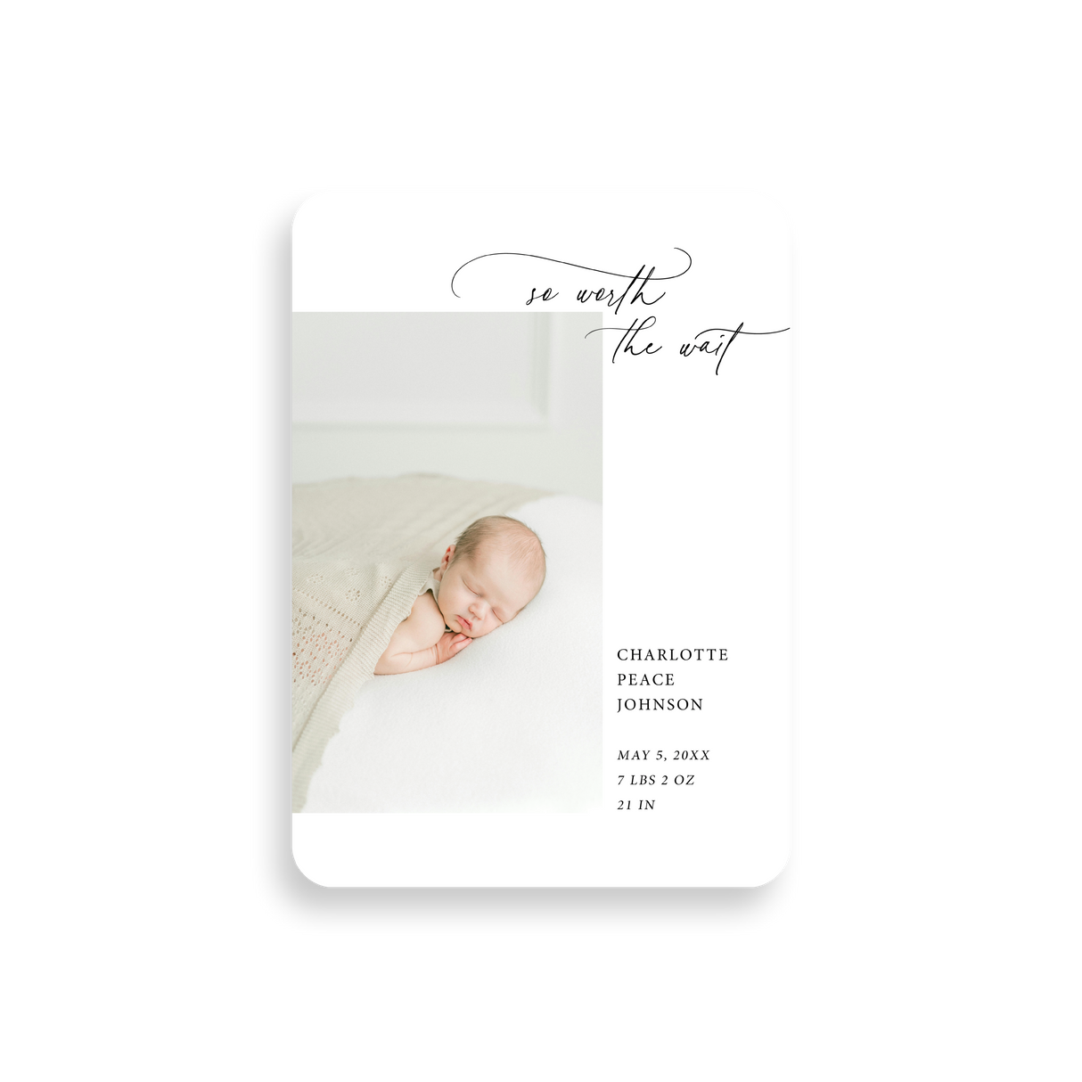 Worth The Wait birth announcement rounded corners