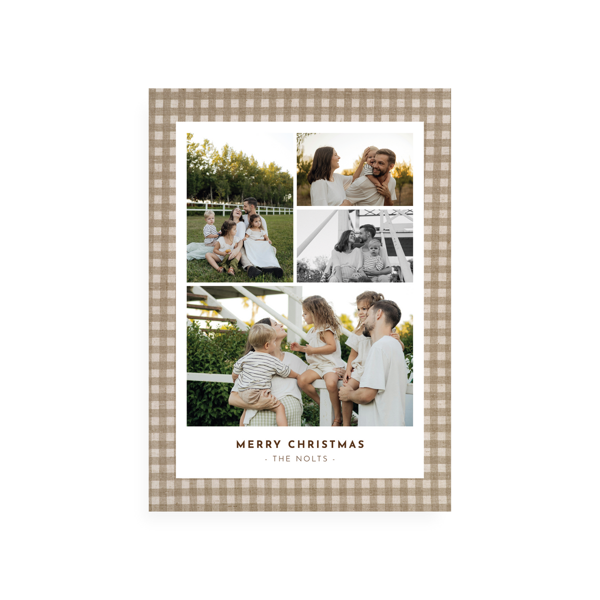 Brown Gingham Christmas Card - front