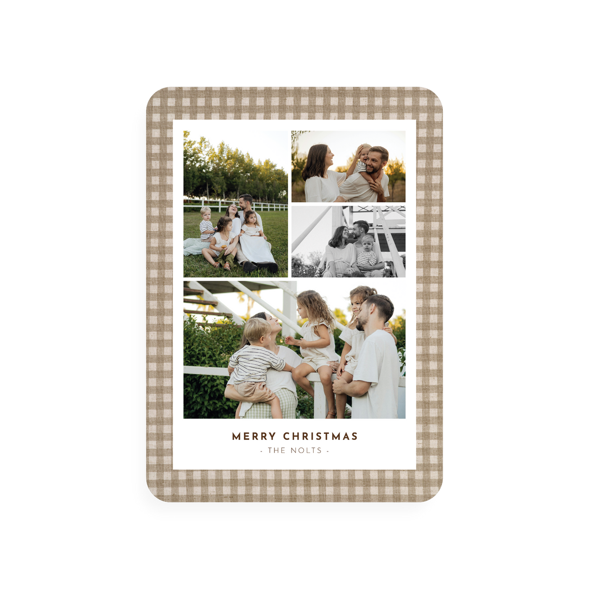 Brown Gingham Christmas Card - rounded corners
