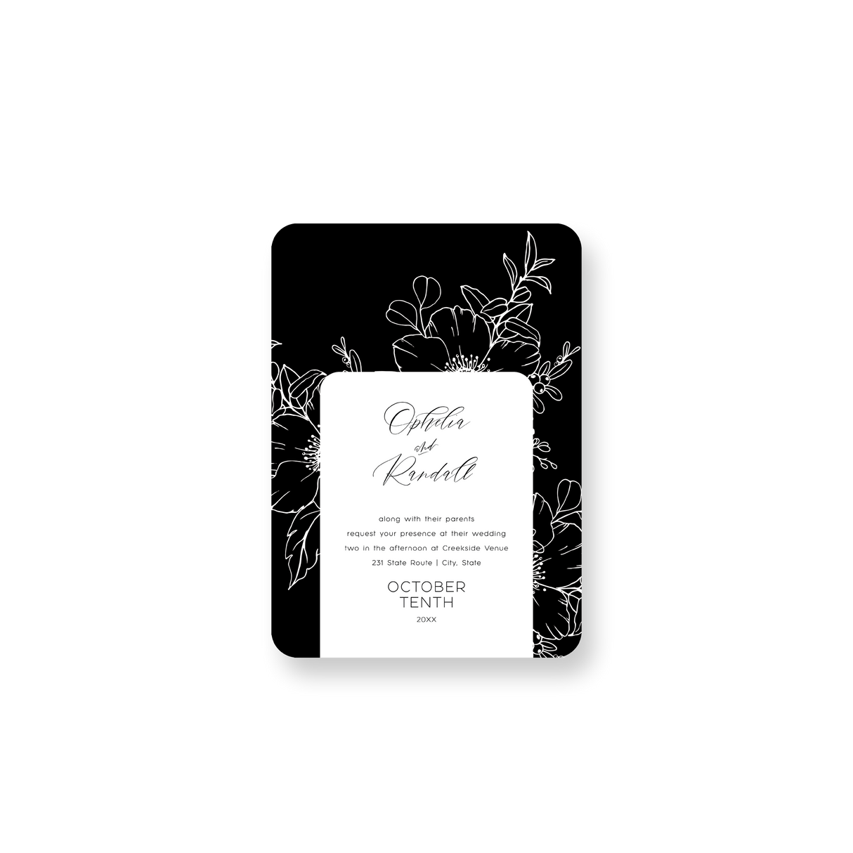 classy black floral invitation rounded
