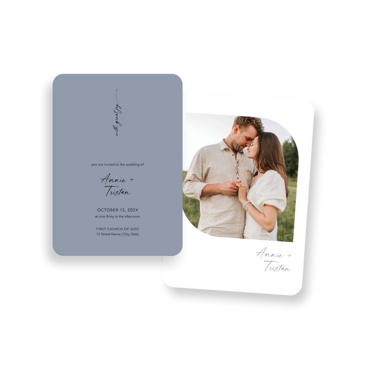 dusty blue invitation rounded