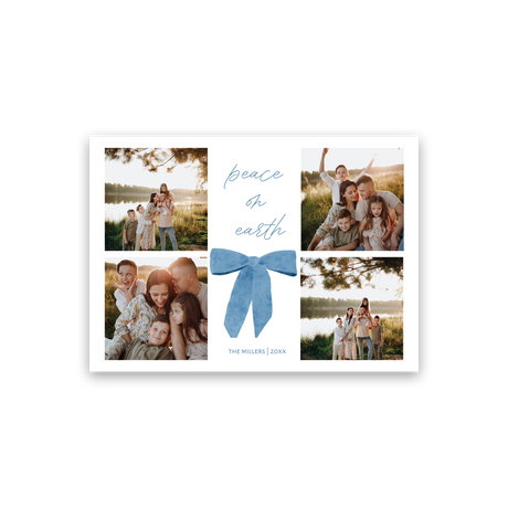 Four Photo Blue Bow Christmas Card front