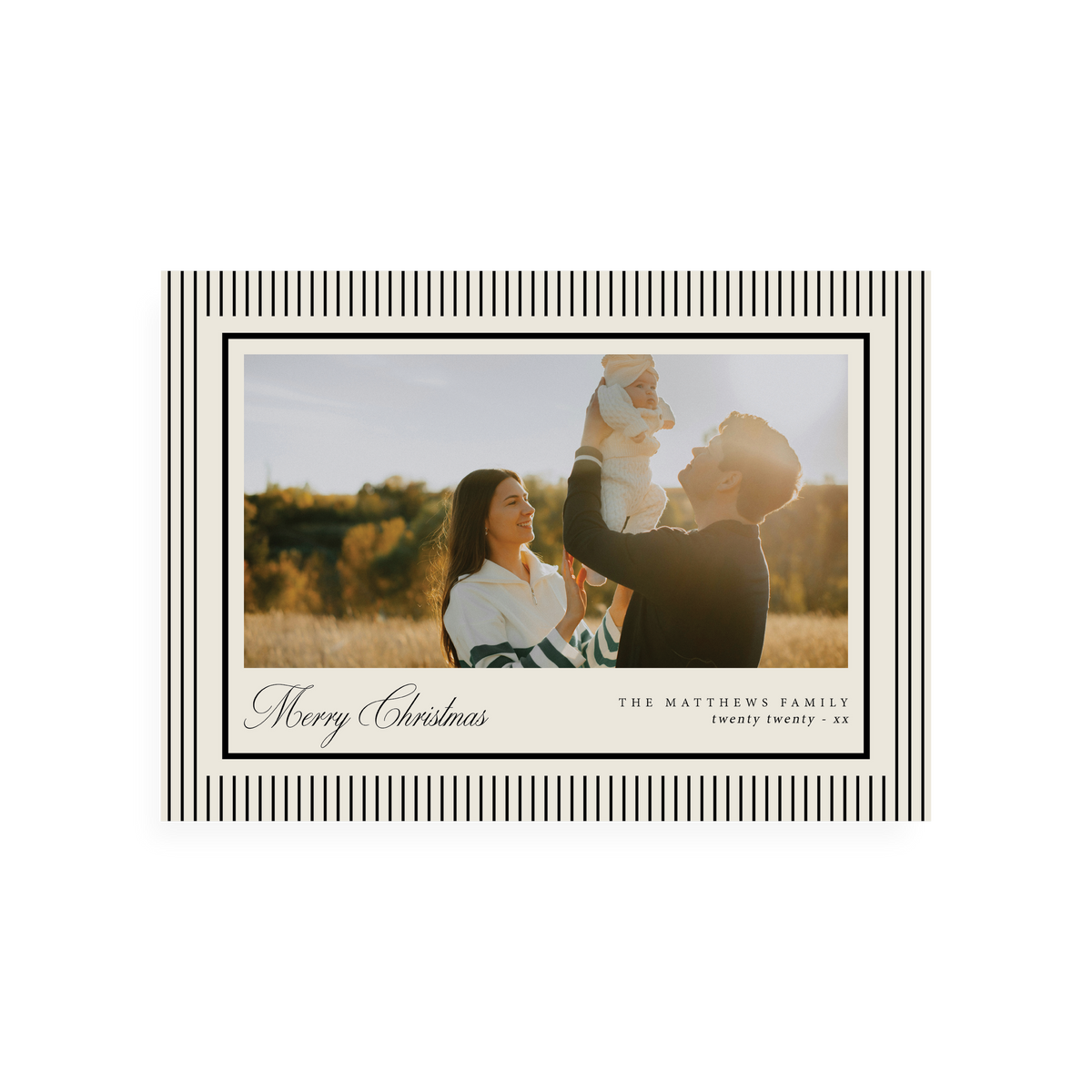 Horizontal Black Stripe Christmas Card - front