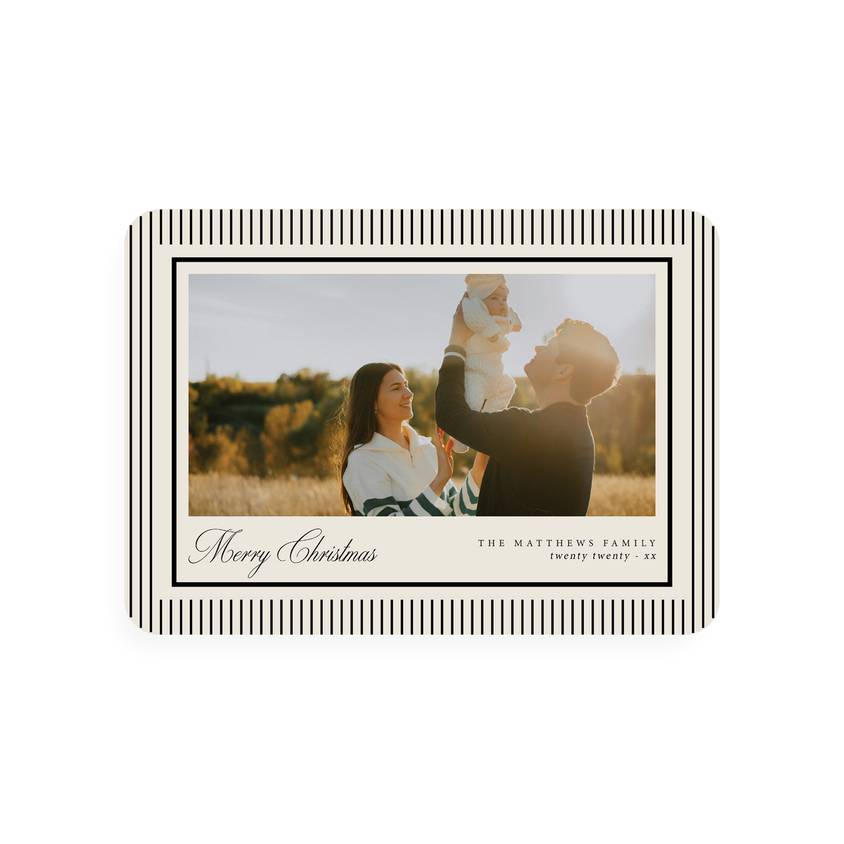 Horizontal Black Stripe Christmas Card - rounded corners
