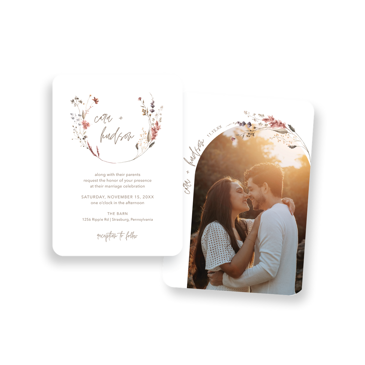 modern wildflower invitation rounded