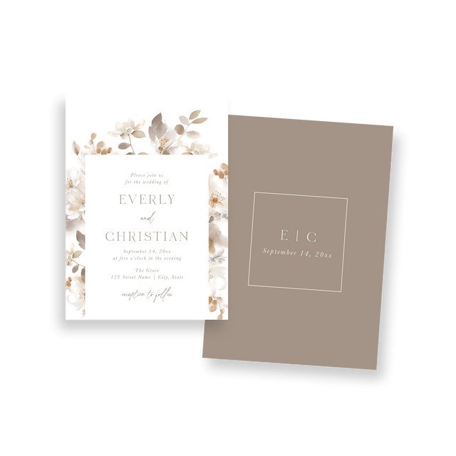 neutral floral invitation