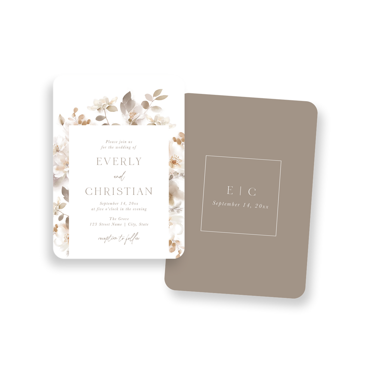 neutral floral invitation rounded