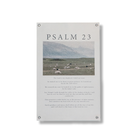 Psalm 23 11x17 print, green pasture with sheep